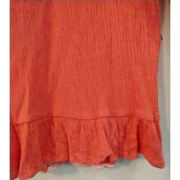 Liv Los Angeles Women Boho Peasant Ruffle Top Embroidered Coral Orange - Med - Picture 8 of 10